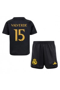 Real Madrid Federico Valverde #15 Jalkapallovaatteet Lasten Kolmas peliasu 2023-24 Lyhythihainen (+ Lyhyet housut)